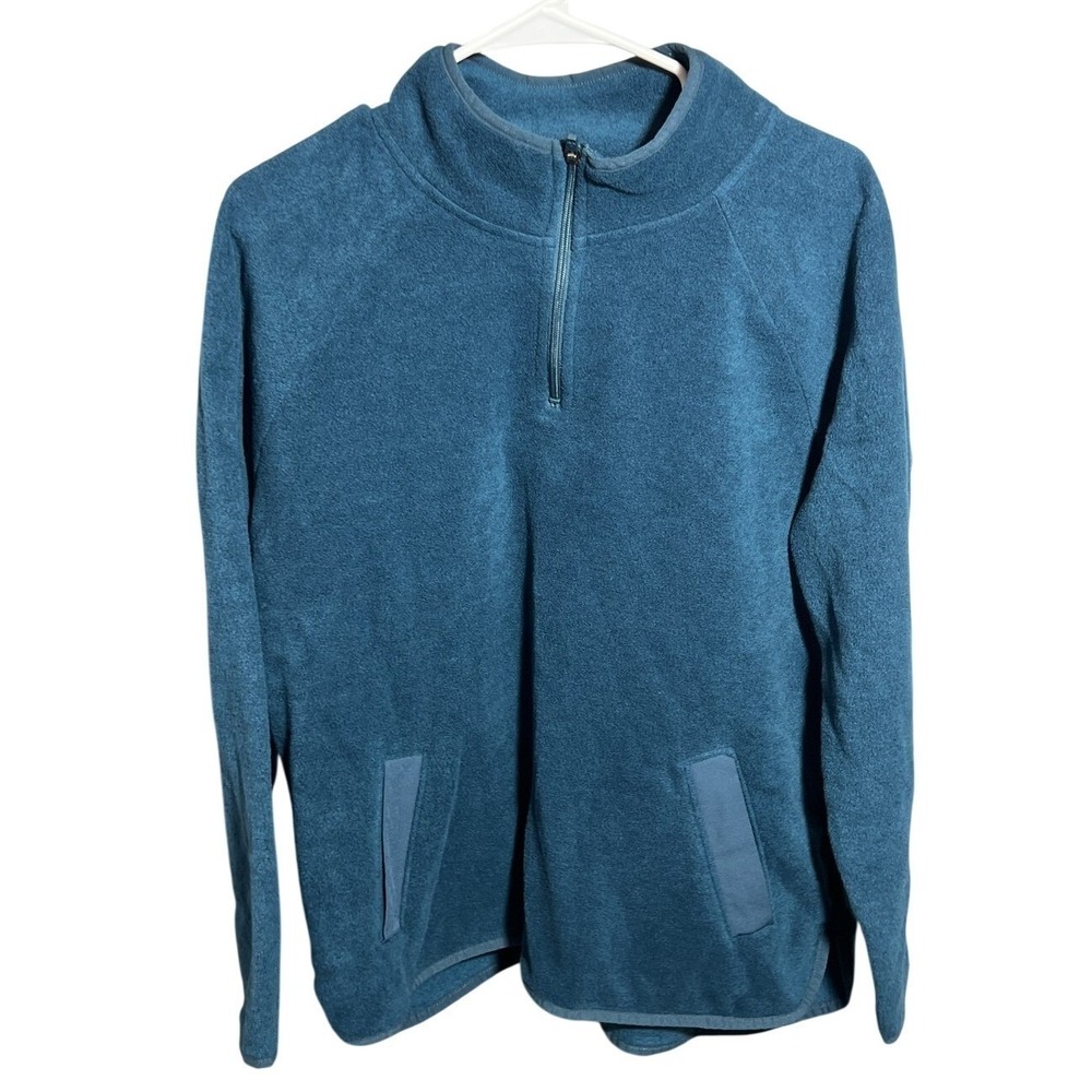 Tek Gear Men's L Teal Blue Fleece 1/4 Zip Pullover Sweatshirt Activewear Pockets